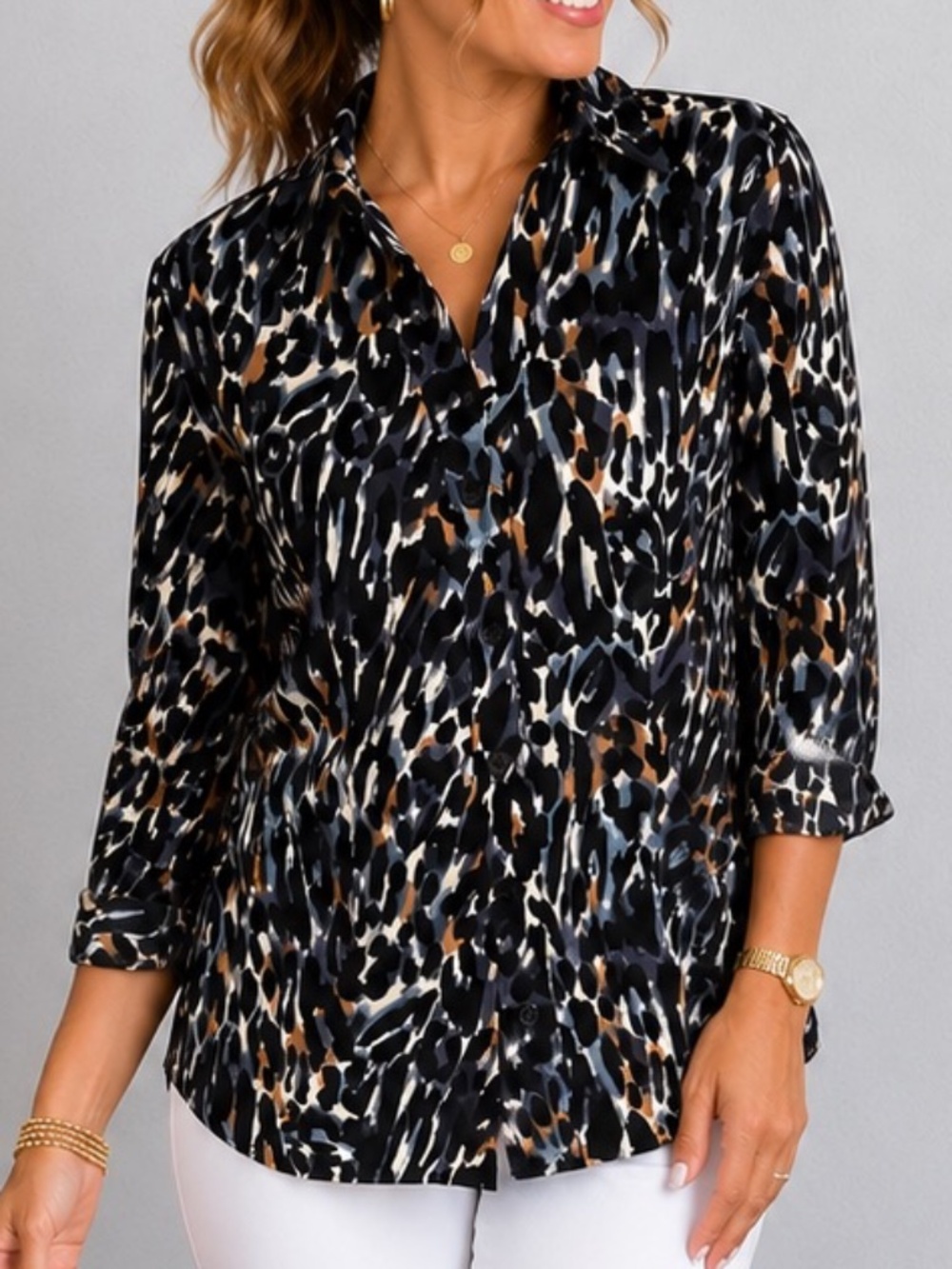Investments Gold Label Non Iron Button Down Blouse 100% Cotton  Size 8 Petite